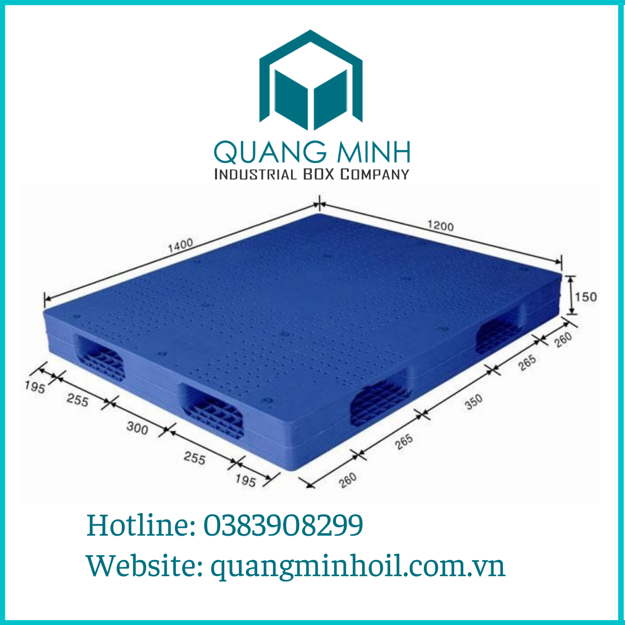 Pallet nhựa kích thước 1200x1400x150 mm (xanh)